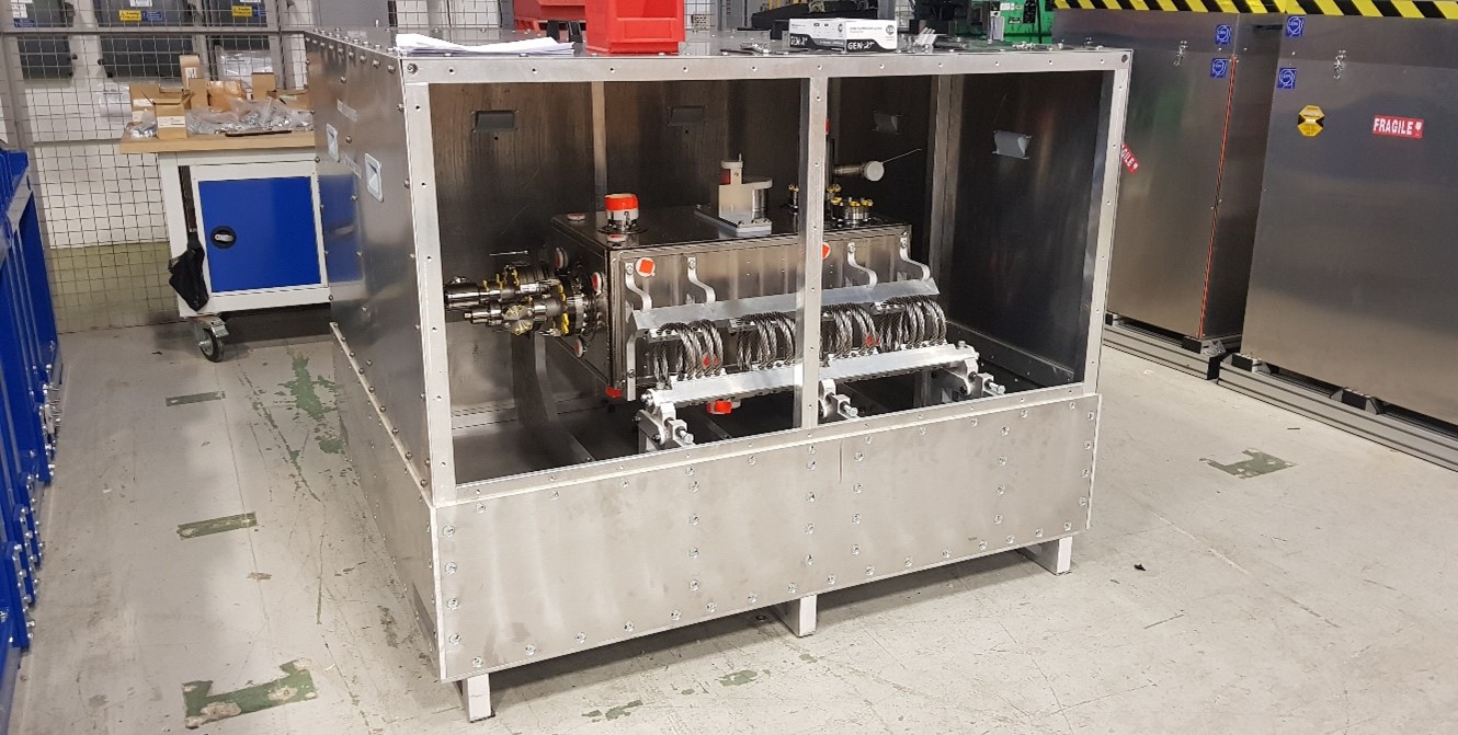 Fig. 1: RFD Cavity mounted on Transportation Frame on arrival at DL