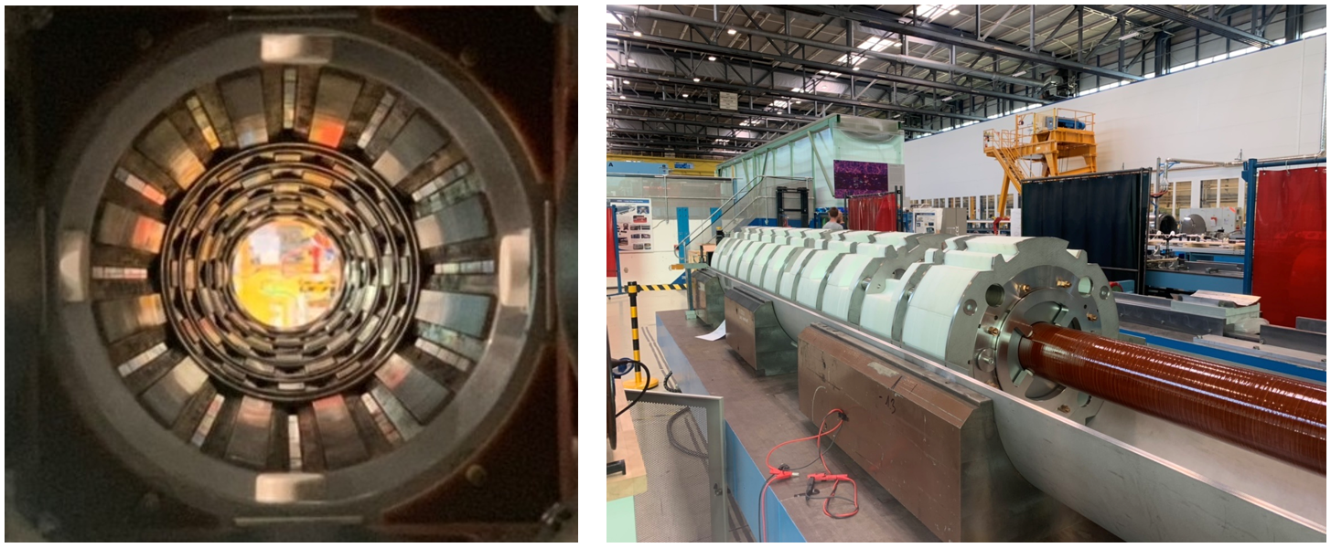 Fig. 1: The sequence of poles in the corrector package (left) and the nine high order correctors preassembled in the cold mass (right)
